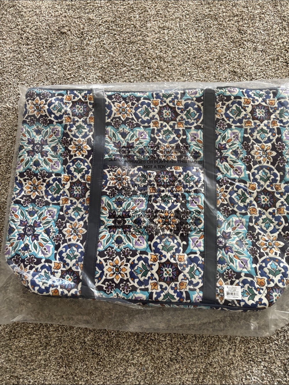 Vera Bradley Quilted Tote trimmed in Lisbon medallion cool